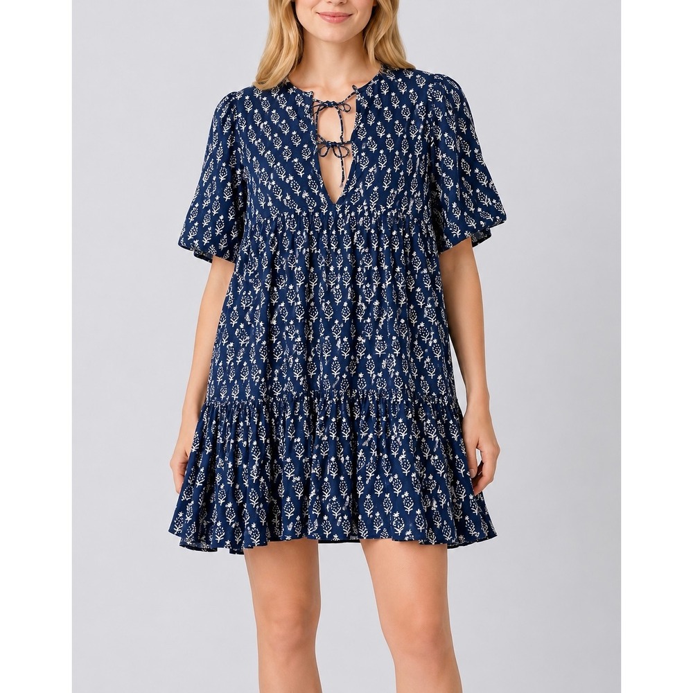 Emerson Fry Isla‎ Dress Womens XS/S Marguerite Blue Organic Cotton Mini Babydoll